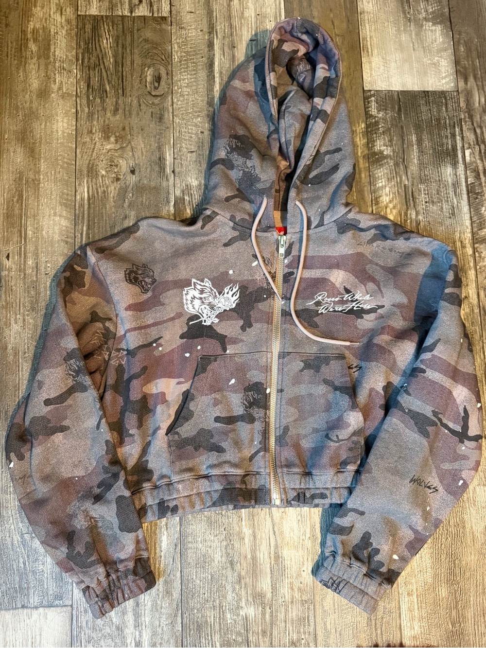 Darc Sport - roses while we’re here - Cropped Camo Zip Hoodie - NWOT